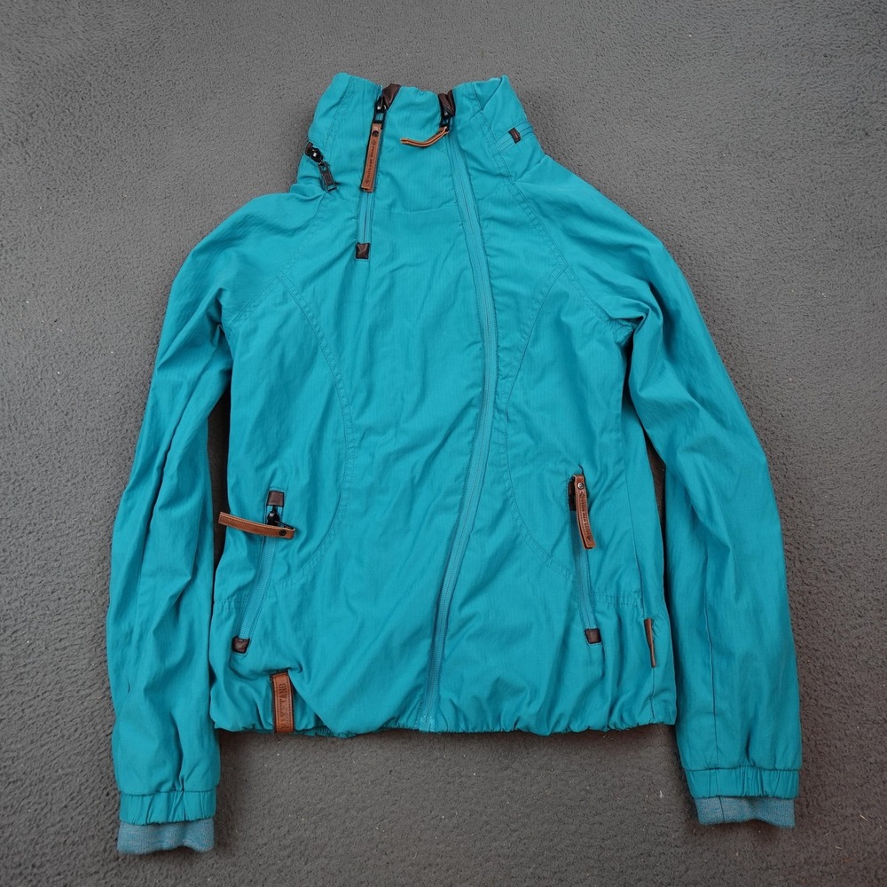 Naketano Jacket Womens Small Blue Windbreaker Full Zip Lined Pockets Collared